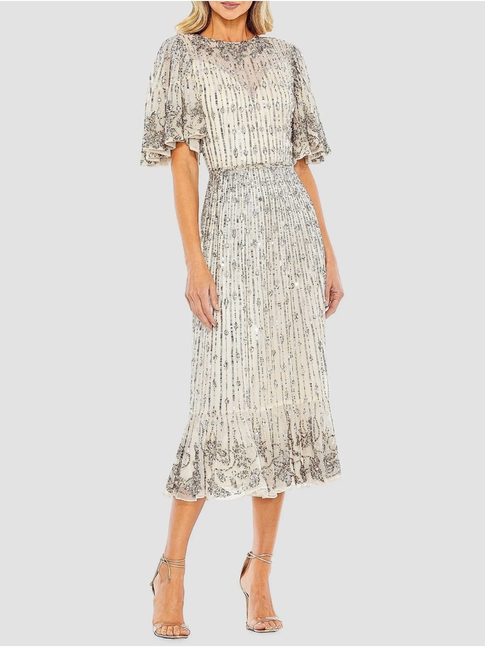 Mac Duggal 5579 Embellished Flounce Sleeve Midi Dress